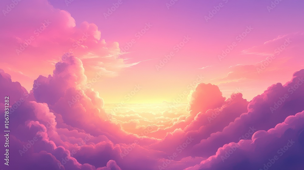 Experience the breathtaking beauty of pink and purple gradient clouds at sunset in a vast open sky Experience the breathtaking beauty of pink and purple gradient clouds at sunset in a vast open sky