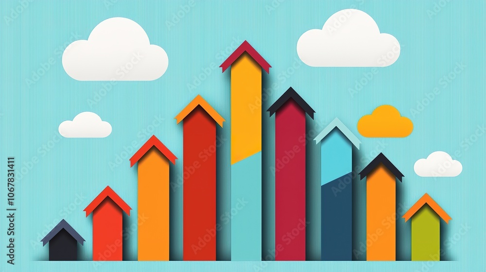 A colorful graphic depicting houses in various heights against a light blue background, symbolizing growth and development in real estate. A colorful graphic depicting houses in various heights against a light blue background, symbolizing growth and development in real estate.