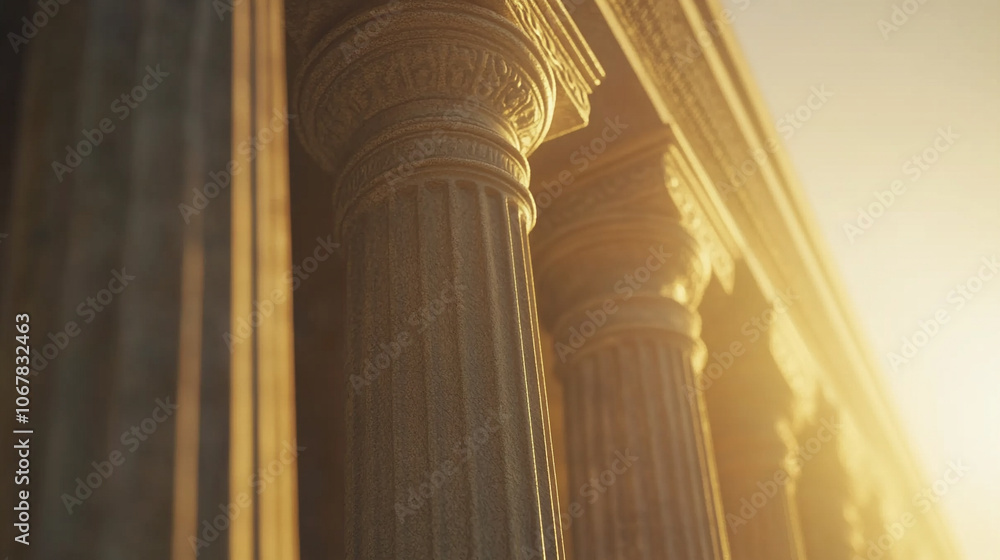 classic Greek-style columns with intricate capitals, symbolizing strength, order, and ancient civilization. The columns stand tall, evoking architectural grandeur and historical significance classic Greek-style columns with intricate capitals, symbolizing strength, order, and ancient civilization. The columns stand tall, evoking architectural grandeur and historical significance