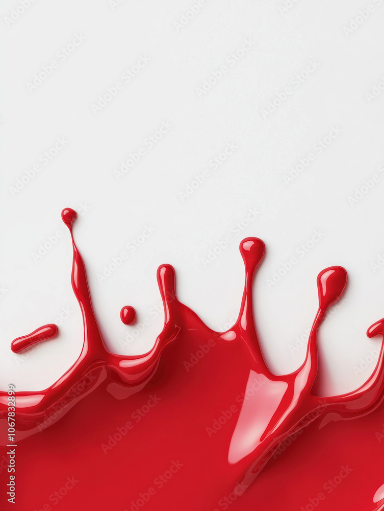Rich red liquid splashes against clean white background, creating striking visual. Rich red liquid splashes against clean white background, creating striking visual.