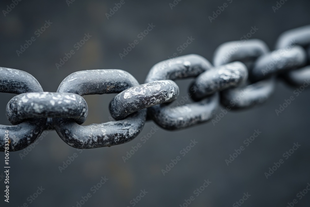 Close-up shot of sturdy metal chain links against a dark background, symbolizing strength, connection, and resilience with artistic minimalism in focus. Close-up shot of sturdy metal chain links against a dark background, symbolizing strength, connection, and resilience with artistic minimalism in focus.