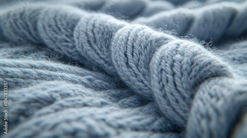 Close-up of soft, blue knitted fabric.