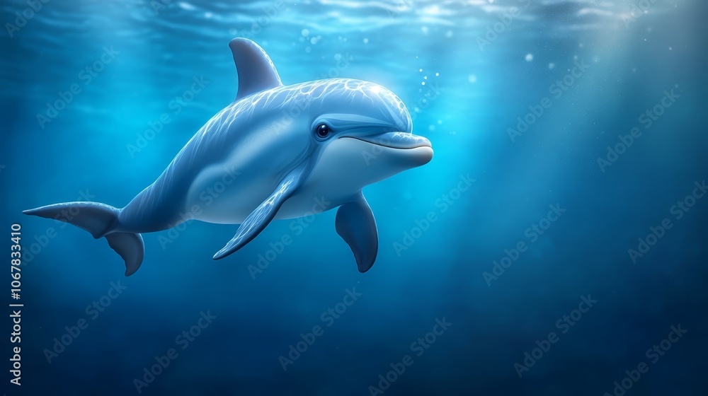 Fototapeta premium Playful dolphin gracefully glides through the vast ocean's crystalclear turquoise waters