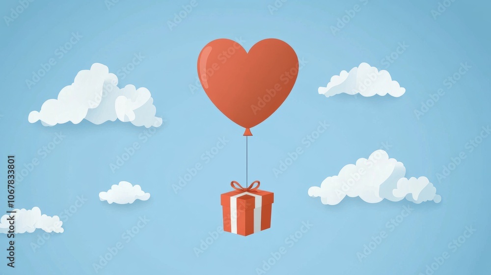 Balloon and gift box flying in air. Balloon and gift box flying in air.