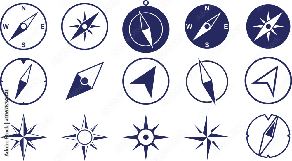 Navigation compass flat icons.