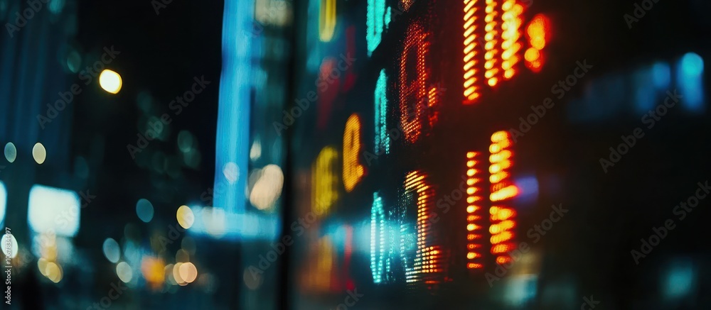 Close-up of real-time stock numbers with a holographic glow, modern tech design Close-up of real-time stock numbers with a holographic glow, modern tech design