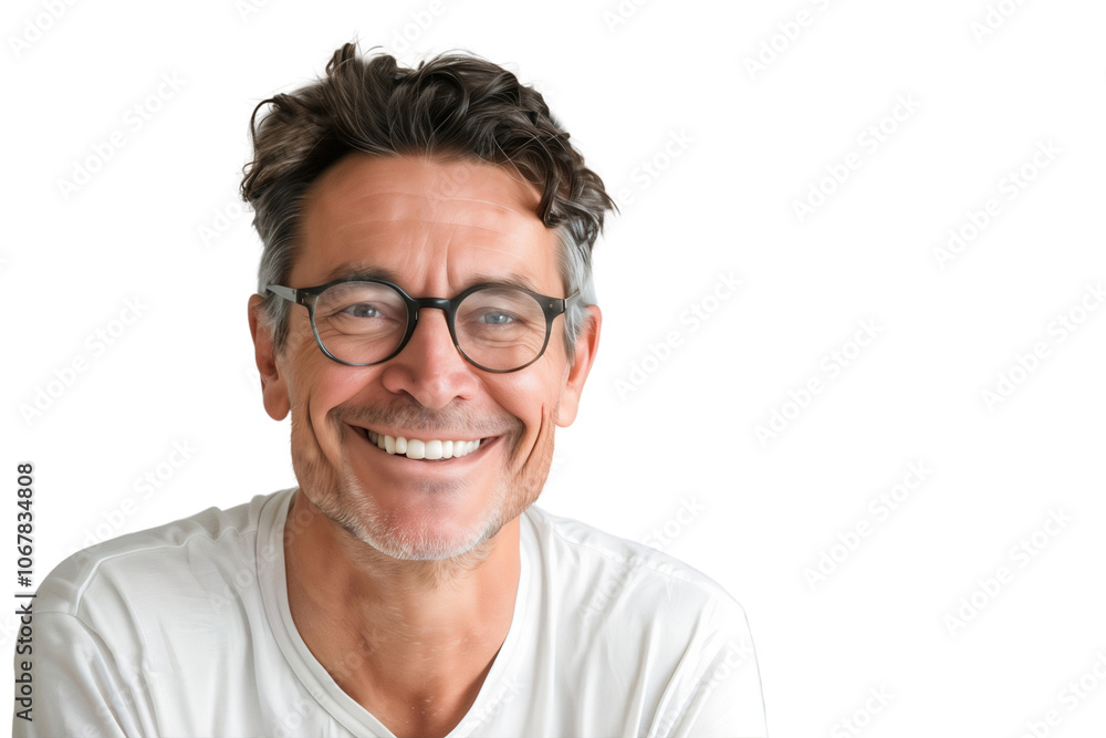 Smiling happy man wearing glasses, isolated on transparent background Smiling happy man wearing glasses, isolated on transparent background