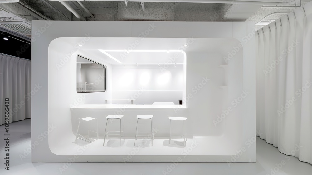 White Minimalist Booth - a sleek and modern display concept. The white minimalist design creates a clean and inviting space. White Minimalist Booth - a sleek and modern display concept. The white minimalist design creates a clean and inviting space.