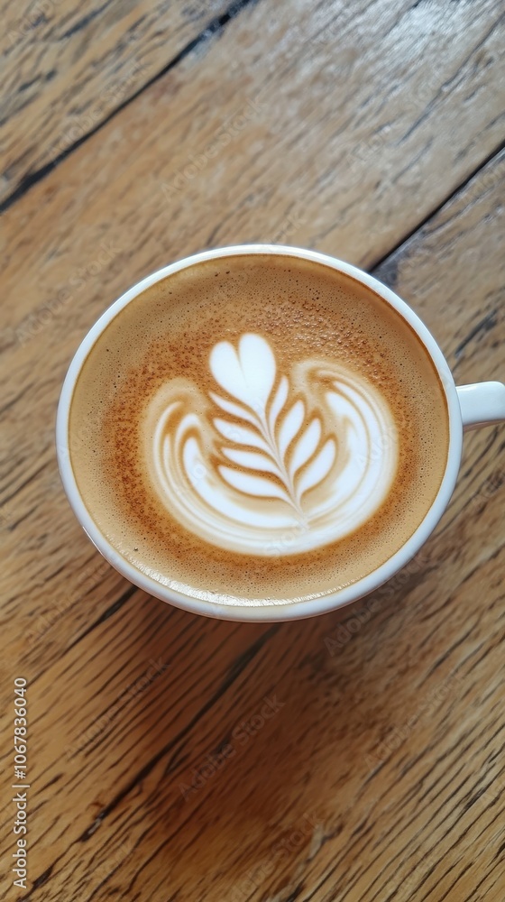 Discover the art of cappuccino a captivating topdown view on rustic wood Discover the art of cappuccino a captivating topdown view on rustic wood