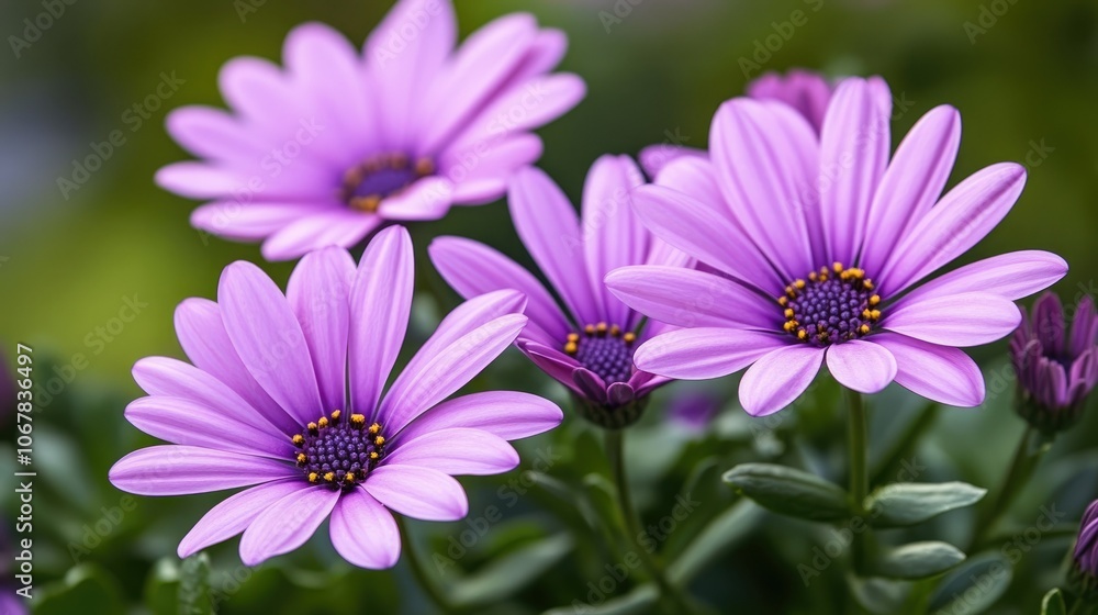 A stunning close-up of purple flowers, showcasing their vibrant hues and delicate petals against a blurred green backdrop. A stunning close-up of purple flowers, showcasing their vibrant hues and delicate petals against a blurred green backdrop.