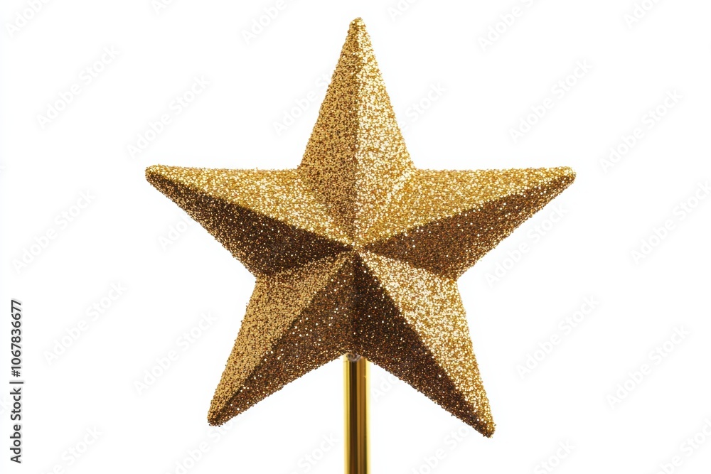 Golden star tree topper with glitter texture isolated on a white background Golden star tree topper with glitter texture isolated on a white background