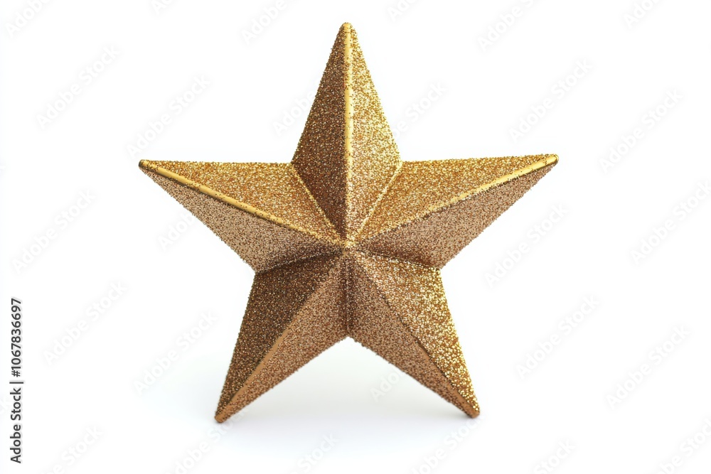 Golden star tree topper with glitter texture isolated on a white background Golden star tree topper with glitter texture isolated on a white background