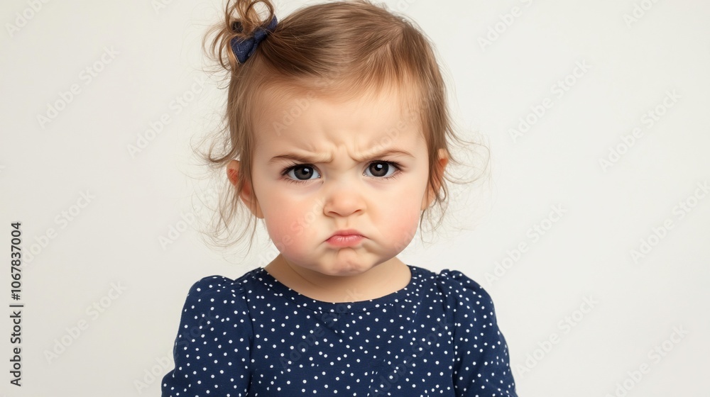 A young girl with a serious expression, her eyebrows furrowed and her mouth in a pout, looking directly at the camera. A young girl with a serious expression, her eyebrows furrowed and her mouth in a pout, looking directly at the camera.