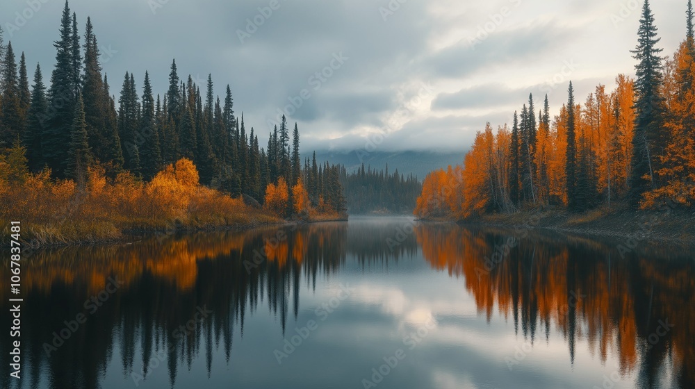 Autumn Tranquility: A misty morning paints the forest in hues of gold and emerald, reflecting in the still waters of a tranquil river. The air is thick with the scent of pine needles and damp earth. Autumn Tranquility: A misty morning paints the forest in hues of gold and emerald, reflecting in the still waters of a tranquil river. The air is thick with the scent of pine needles and damp earth.