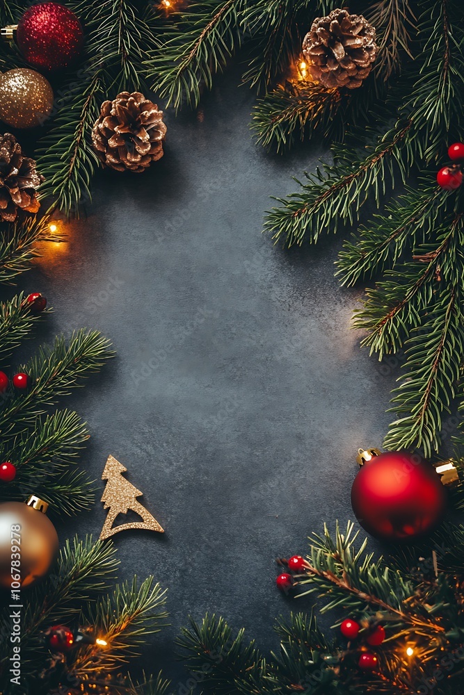 Festive banner template with holiday decorations and ample space for text Festive banner template with holiday decorations and ample space for text