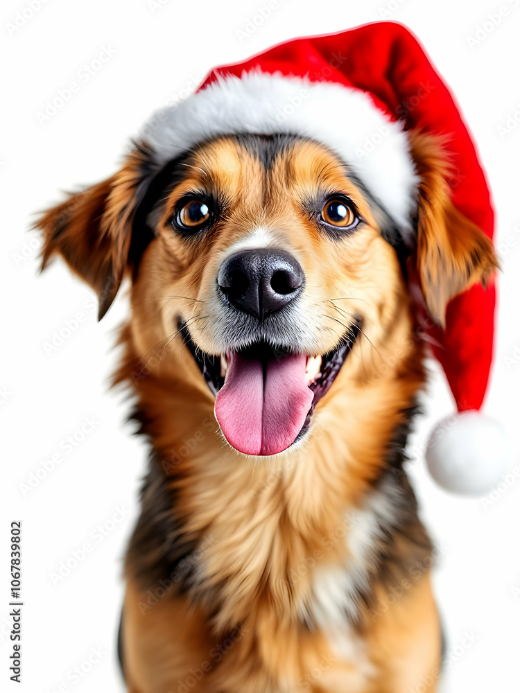 Happy dog with Santa hat Happy dog with Santa hat