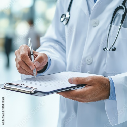 Doctor Writing Prescription in Bright Office