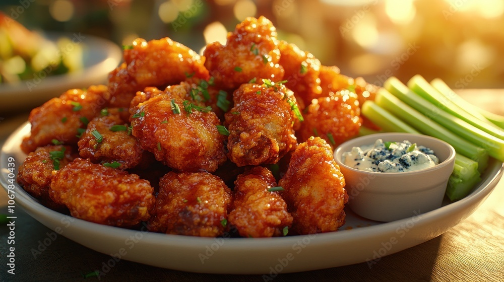 Crispy Buffalo Chicken Bites with Celery and Blue Cheese Dip. Crispy Buffalo Chicken Bites with Celery and Blue Cheese Dip.