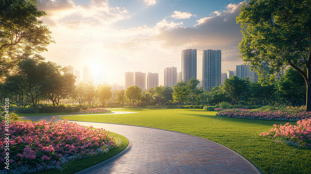 serene green park with lush grass and vibrant flowers, symbolizing tranquility and growth. The natural landscape highlights harmony, peace, and the beauty of open, refreshing outdoor spaces serene green park with lush grass and vibrant flowers, symbolizing tranquility and growth. The natural landscape highlights harmony, peace, and the beauty of open, refreshing outdoor spaces