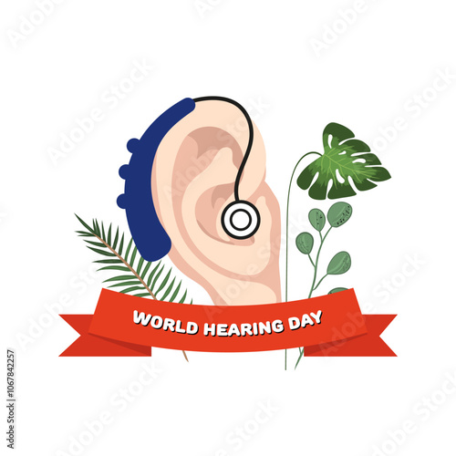 World Hearing Day poster Hearing aids receiver device audiologist