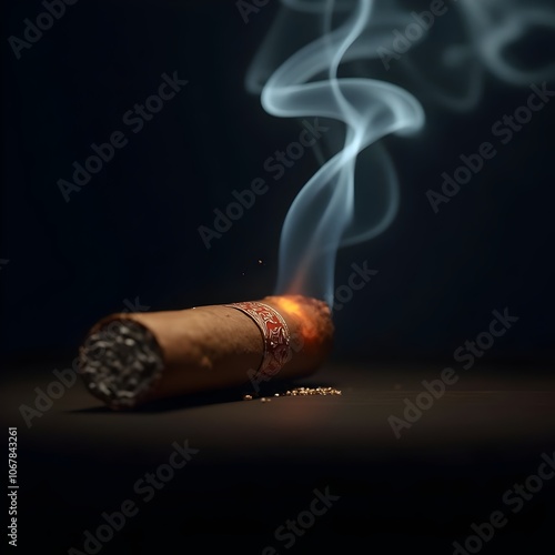 Smoking Cigar with Swirling Smoke Symbol of Luxury and Relaxation with dark background 