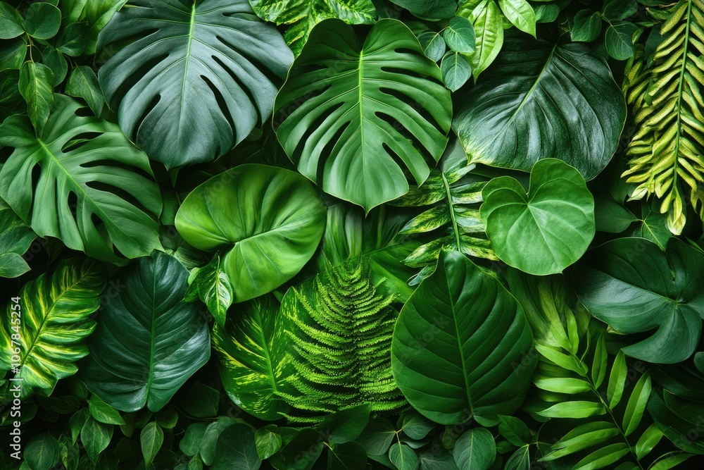 Green tropical leaves background. Use for social media, posters, website, presentations, and more. Green tropical leaves background. Use for social media, posters, website, presentations, and more.