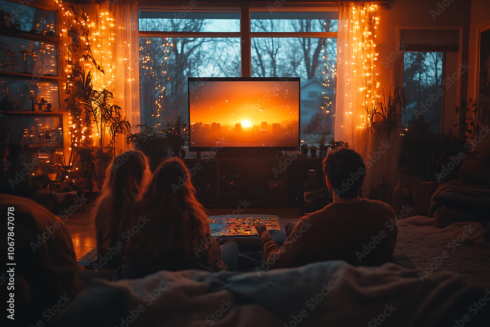 A family spending quality time together in a cozy living room, gathered around the TV or playing a board game, enjoying a warm and relaxing evening.
A family spending quality time together in a cozy living room, gathered around the TV or playing a board game, enjoying a warm and relaxing evening.