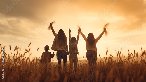 Family Silhouette at Sunset photo