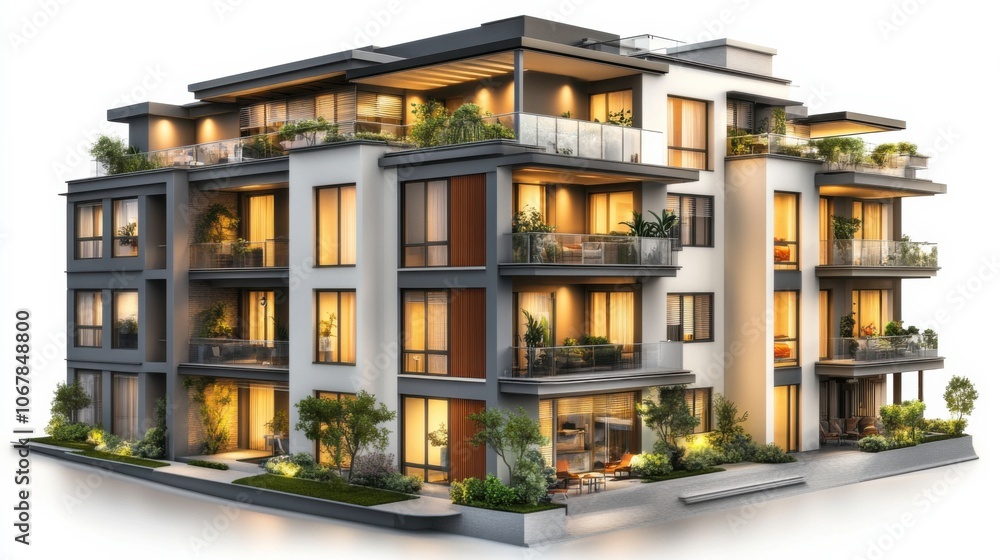 Modern Rooftop Garden Apartment Building with Bright View Modern Rooftop Garden Apartment Building with Bright View