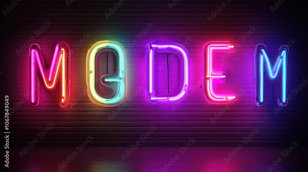 Neon Sign of the Word Modem Neon Sign of the Word Modem