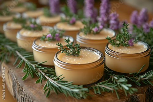 Healing lip balms with natural ingredients like beeswax and essential oils, soothing and moisturizing for dry, chapped lips, creating a warm and cozy atmosphere.
 photo