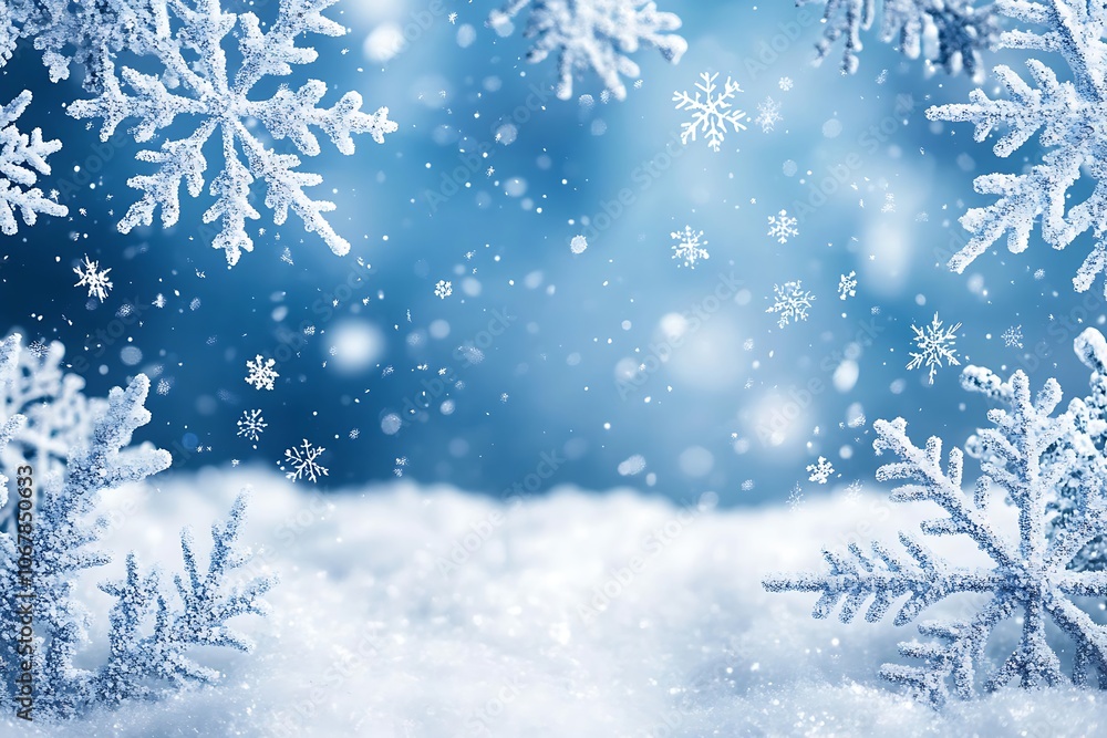 Elegant winter border adorned with intricate snowflakes. Elegant winter border adorned with intricate snowflakes.