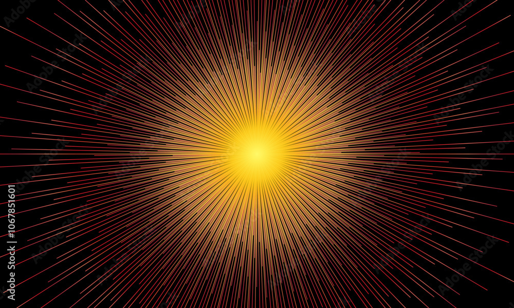 Obraz premium Abstract star or sun. Explosion effect. Fast motion effect. burst yellow lines light on dark background.