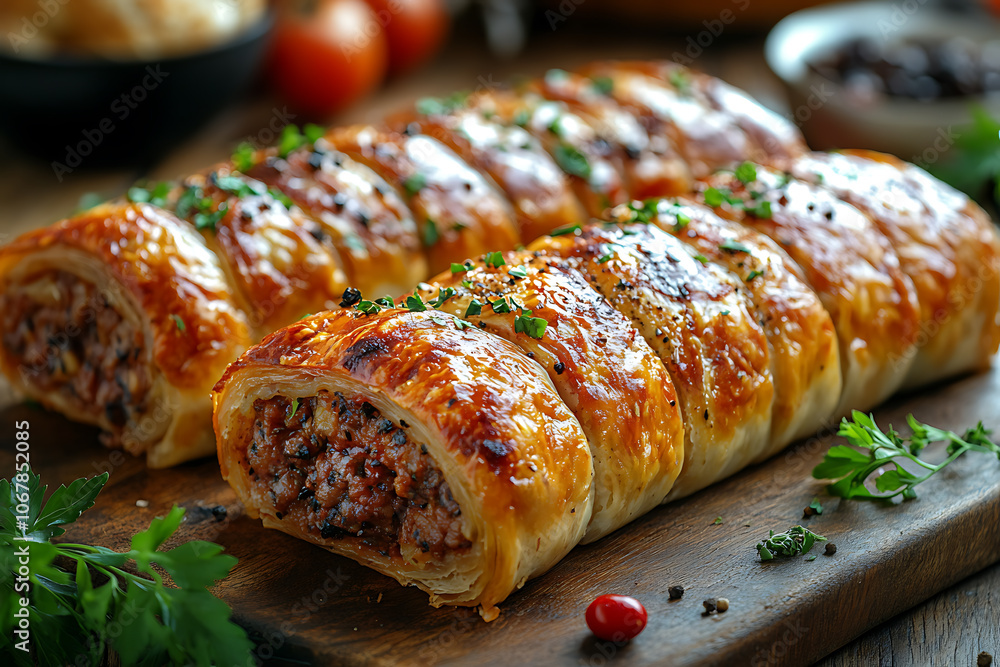 Homemade meat products including sausages and meat rolls, arranged on a rustic wooden board in a cozy kitchen setting, showcasing rich flavors and traditional preparation.
Homemade meat products including sausages and meat rolls, arranged on a rustic wooden board in a cozy kitchen setting, showcasing rich flavors and traditional preparation.