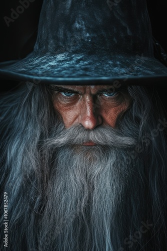 portrait of a wizard with hat and robe.