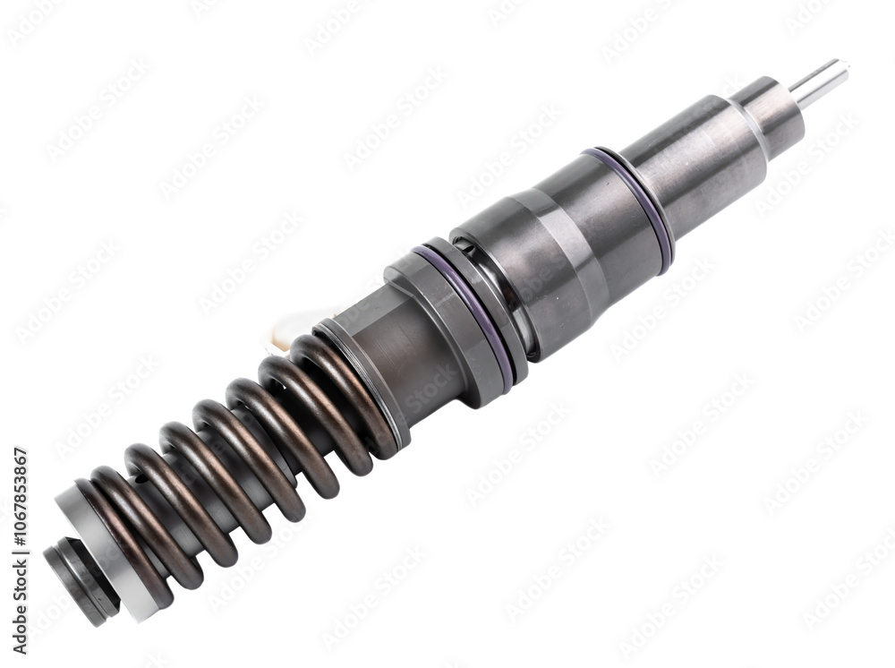 New fuel injector on white background close up New fuel injector on white background close up