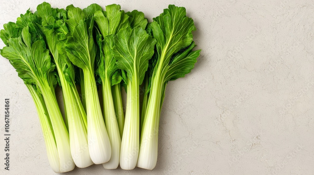 Fresh green bok choy, also known as Chinese cabbage, arranged on a light surface. Fresh green bok choy, also known as Chinese cabbage, arranged on a light surface.