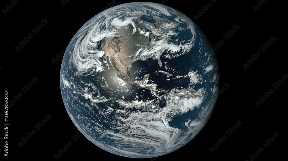 Isolated Earth on a dark background, vivid oceans and land masses with swirling clouds, captured in stunning detail Isolated Earth on a dark background, vivid oceans and land masses with swirling clouds, captured in stunning detail