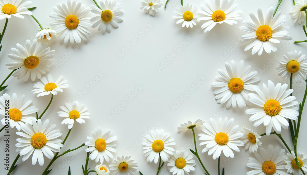 white daisies arranged in a circle on a white background photo white daisies arranged in a circle on a white background photo
