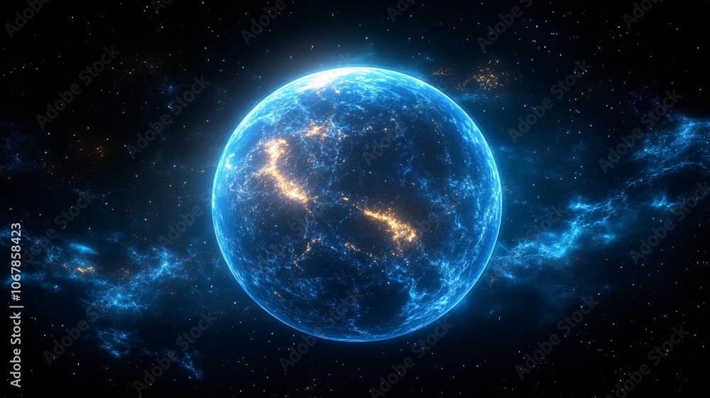 Futuristic Digital Earth Blue Glowing Planet in Space. Generative AI Futuristic Digital Earth Blue Glowing Planet in Space. Generative AI