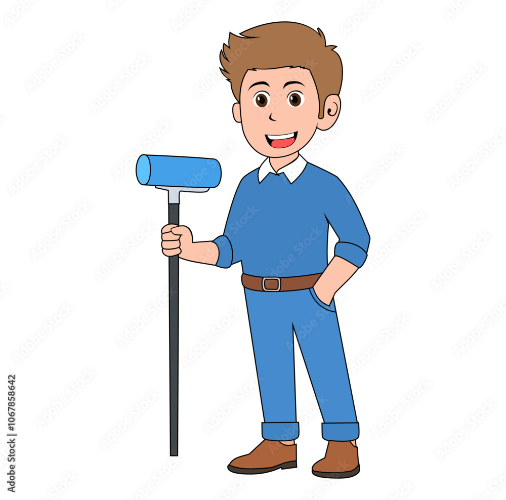Cartoon Man Cleaning Service Vector Illustration Cartoon Man Cleaning Service Vector Illustration