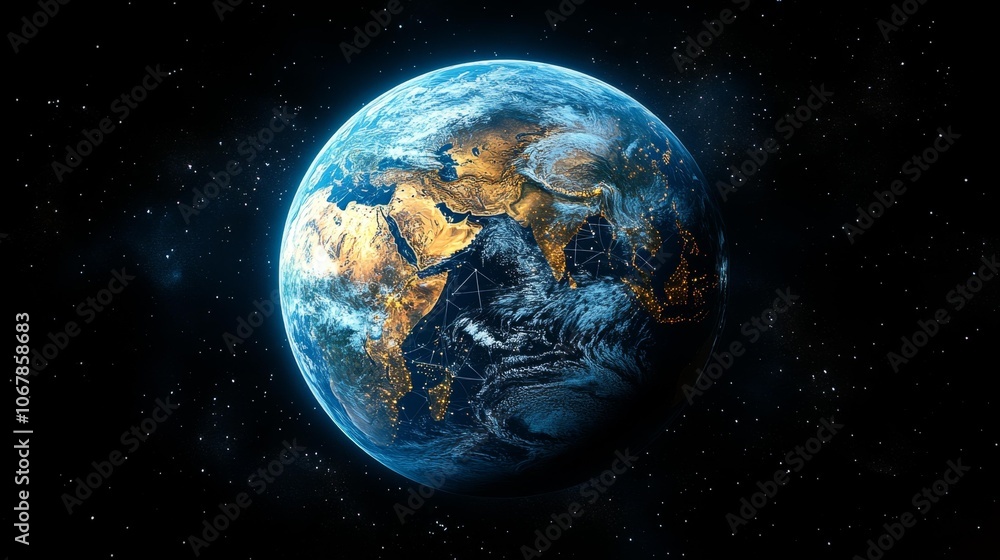 Obraz premium Earth from Space with Illuminated Network Connections. Generative AI