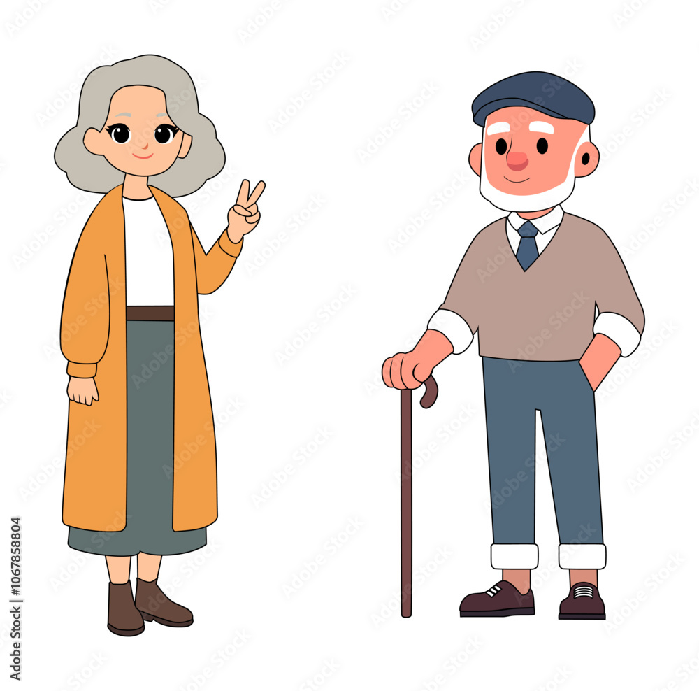Cartoon Grand Mother And Grand Father Vector Illustration Cartoon Grand Mother And Grand Father Vector Illustration
