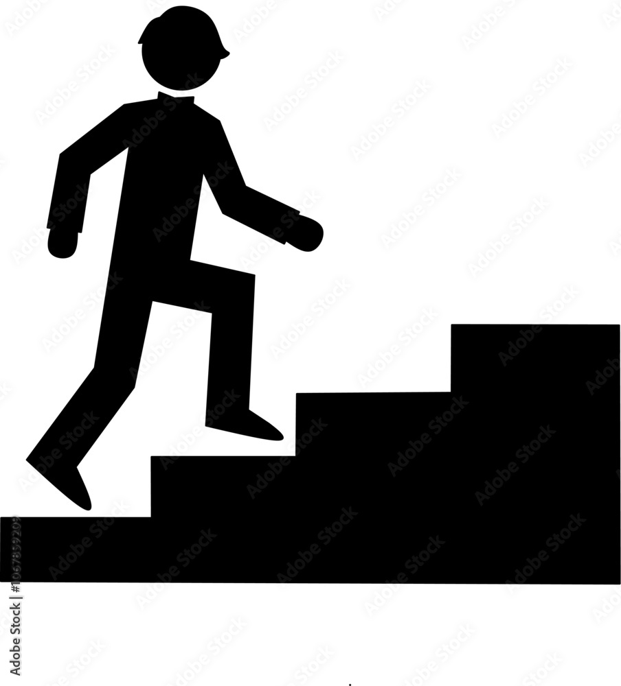 Man walking step up icon,stickman design vector,man step up stairs illustration Man walking step up icon,stickman design vector,man step up stairs illustration