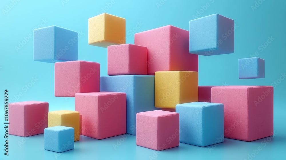 3D Pastel Cubes on Light Blue Background. Generative AI 3D Pastel Cubes on Light Blue Background. Generative AI