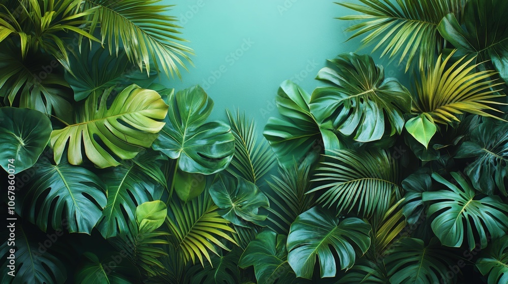 Lush Green Tropical Foliage Background. Generative AI Lush Green Tropical Foliage Background. Generative AI