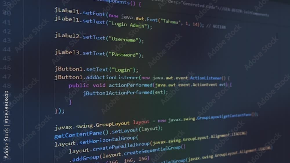 Programming code animation, lines of programming code on computer screen with close up shot.