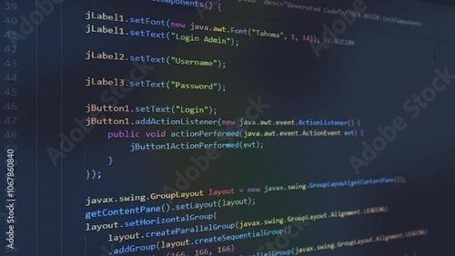 Programming code animation, lines of programming code on computer screen with close up shot.