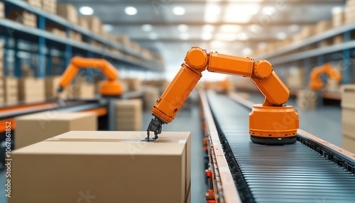 Wallpaper Mural Automated warehouse system, robotic arms and conveyor belts, seamless flow Torontodigital.ca