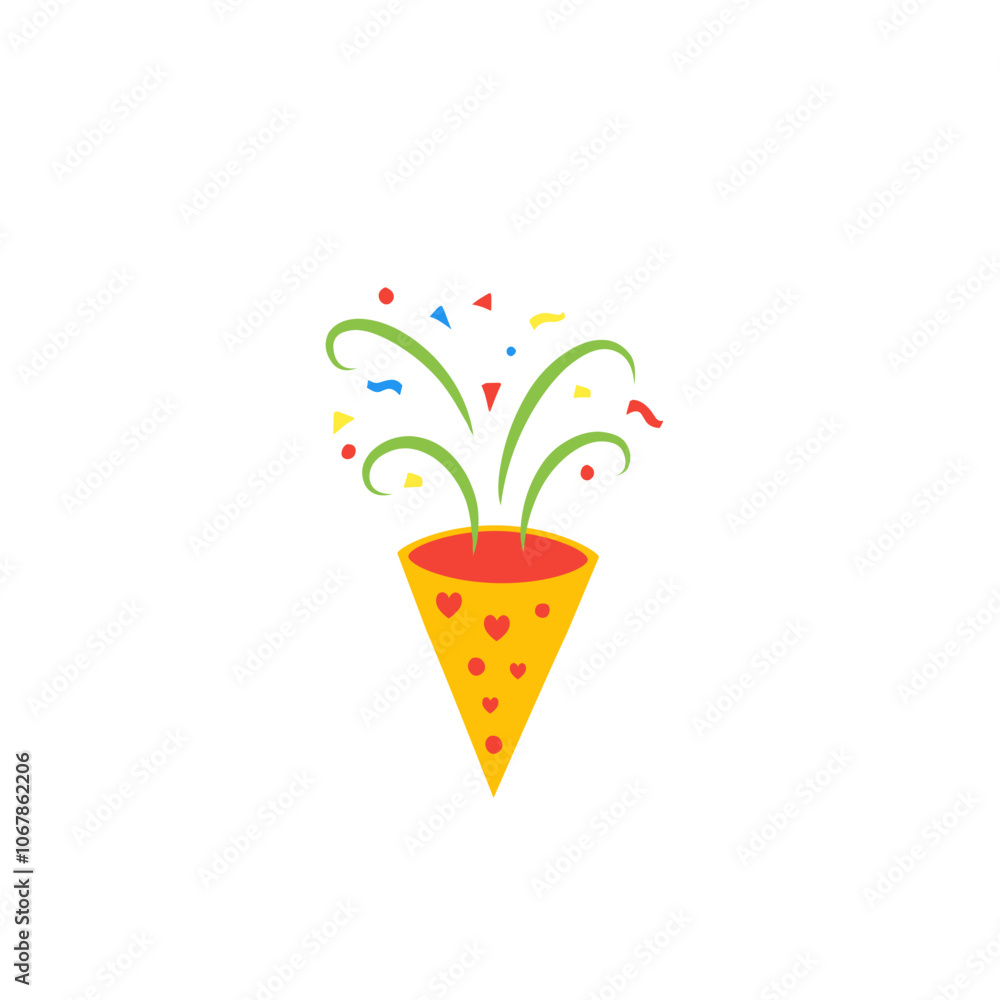 trumpet with colorful confetti trumpet with colorful confetti